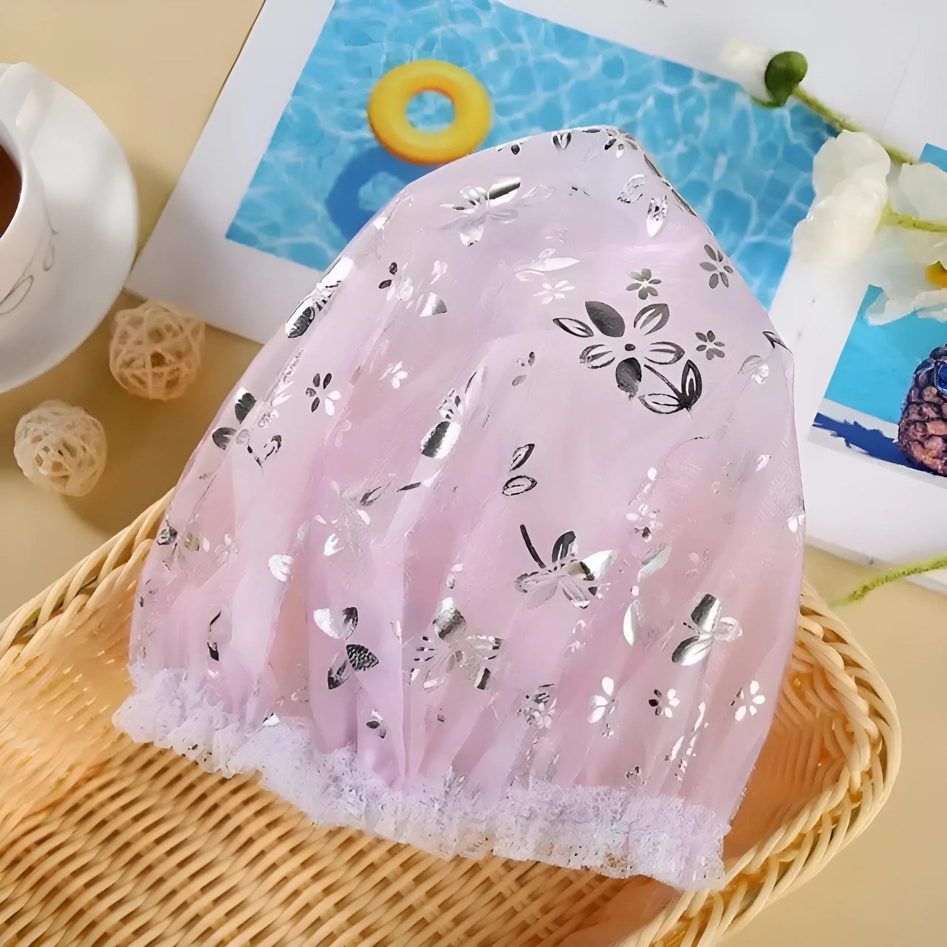 Purple Floral Bath Cap