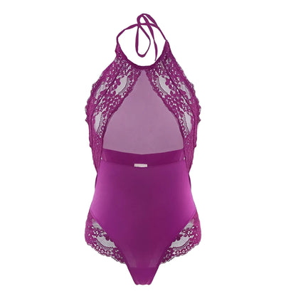 Purple Lace Bodysuit with Mesh Neckline