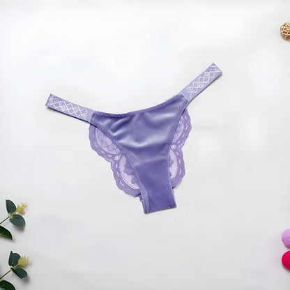 Purple Lace Knickers with Shiny Straps