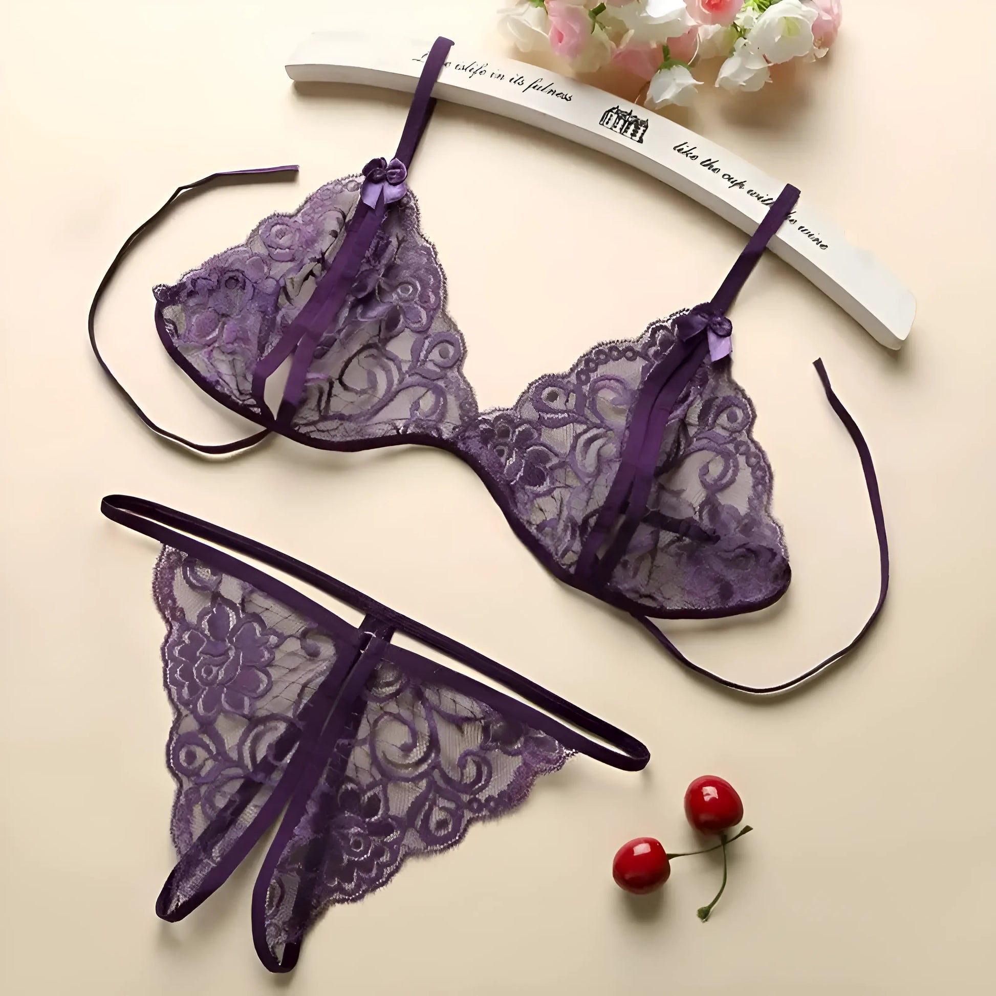 Purple Lace Lingerie Set with Cut-Outs