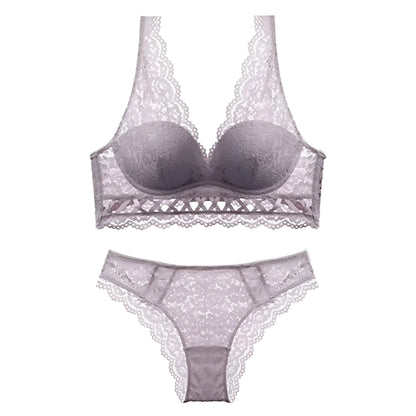 Purple Lace Lingerie Set with Decorative Ties