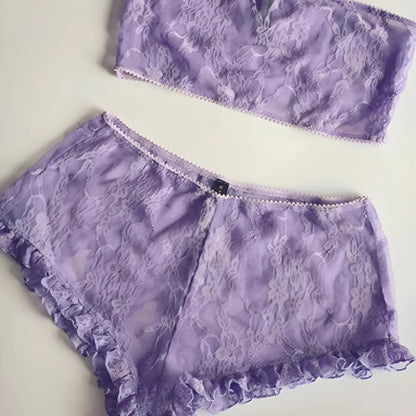 Purple Lace Lingerie Set with Frills