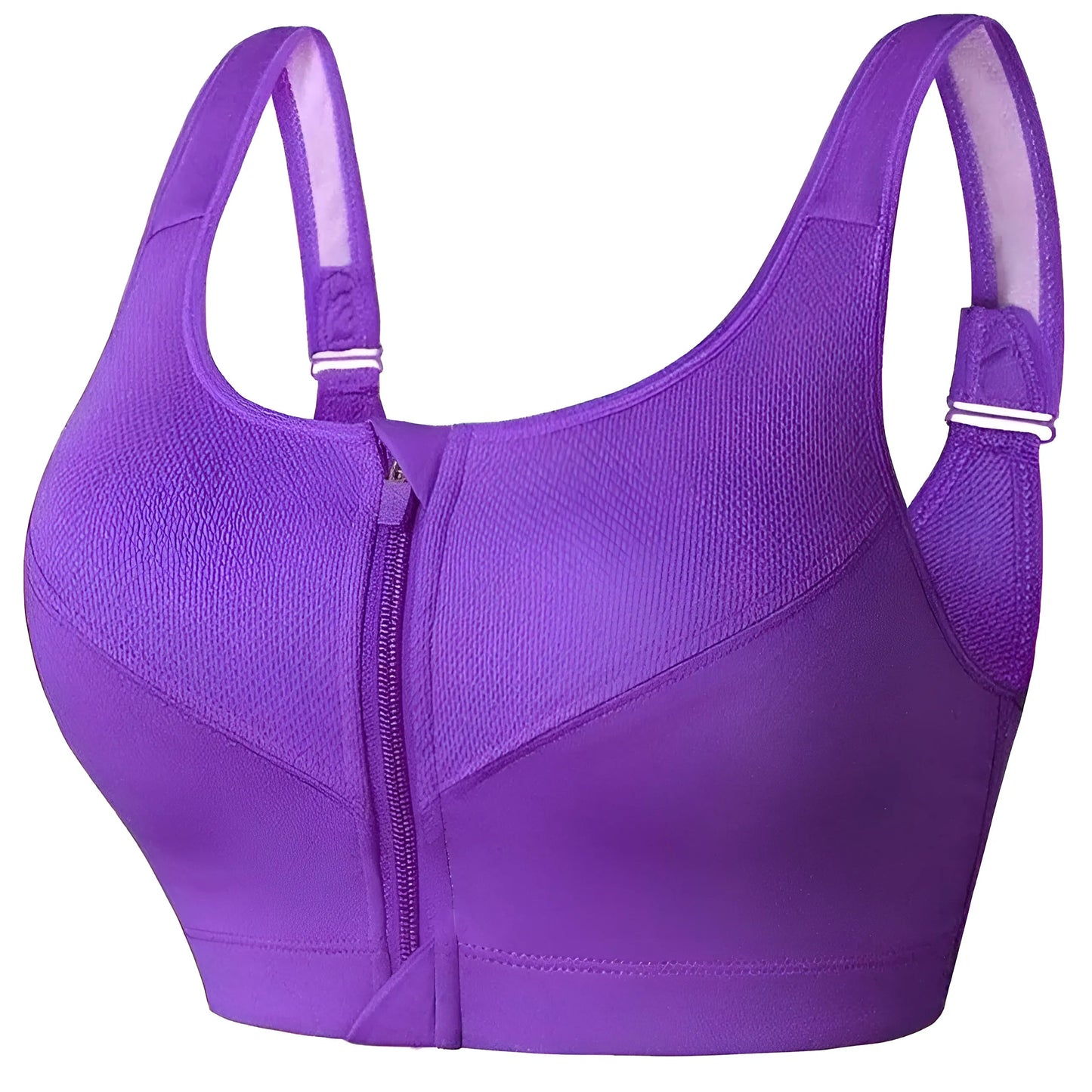 Purple Plus Size Sports Bra with Zip Closure