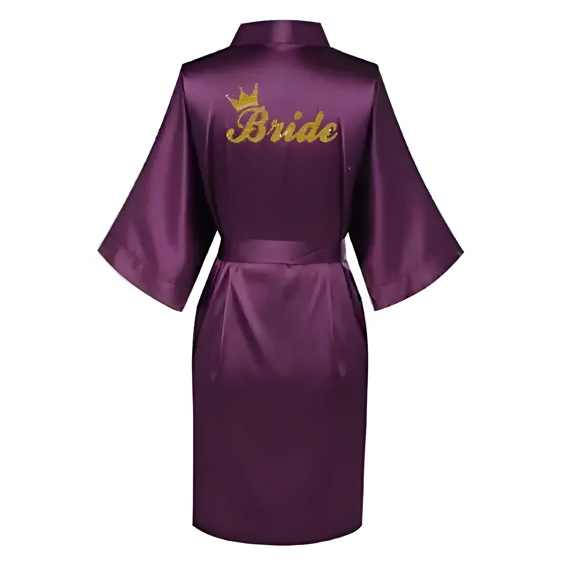 Purple Satin Bridal Robe with "Bride" Embroidery