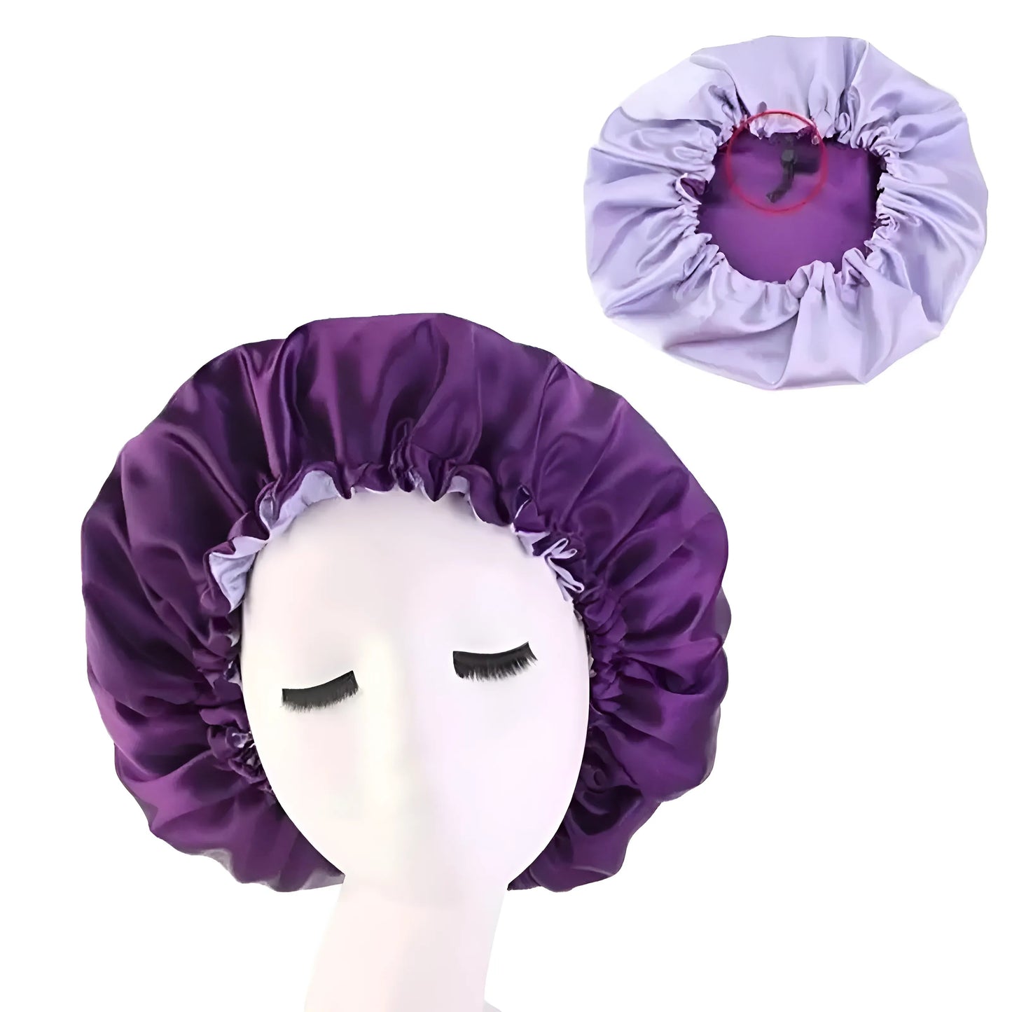 Purple Satin Sleep Cap with Adjustable Drawstring