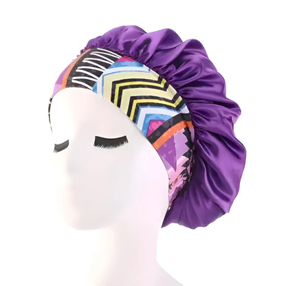 Purple Satin Sleep Cap with Wide Elastic Band