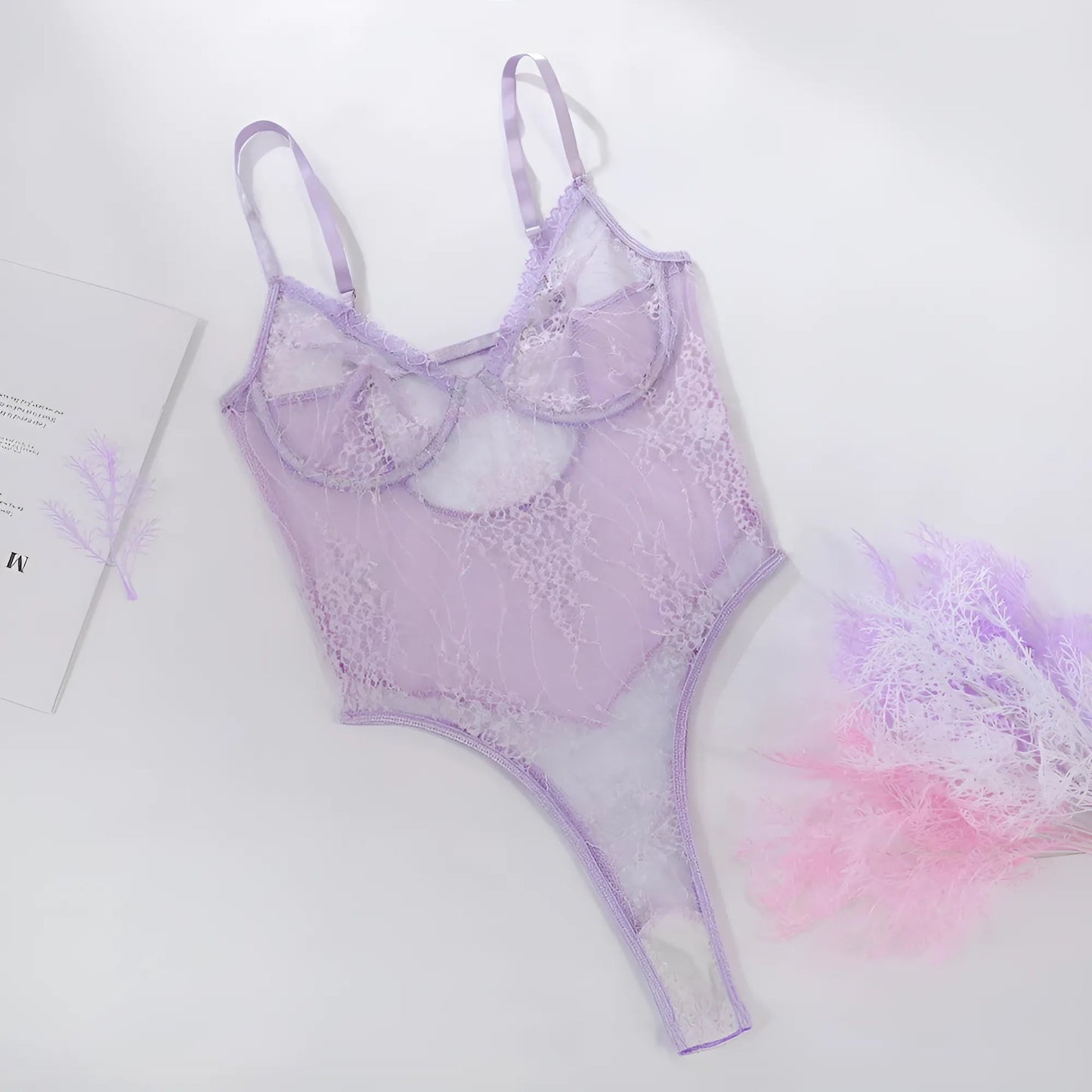 Purple Transparent Lace Bodysuit