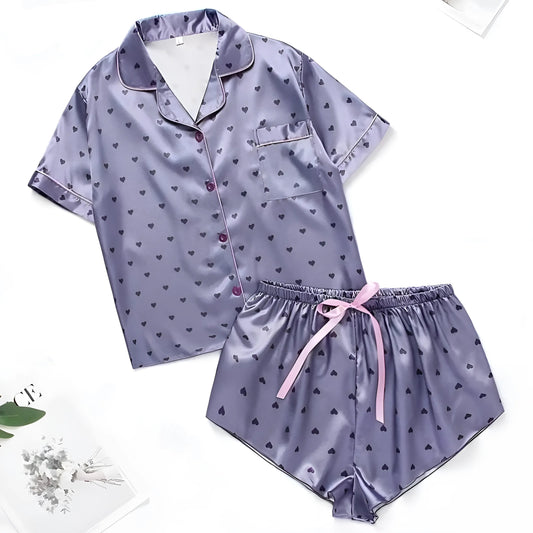 Purple Women's Heart Print Pyjamas