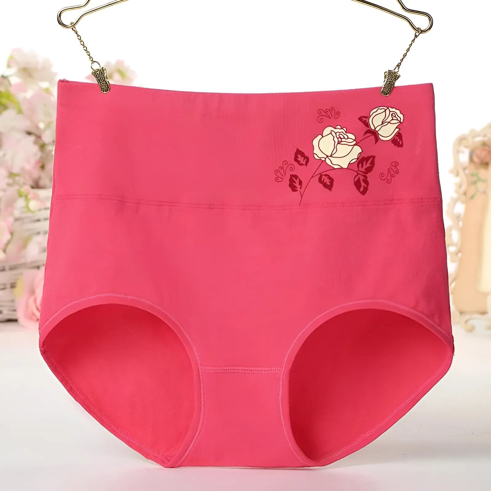 Raspberry High-Waisted Knickers with Decorative Rose