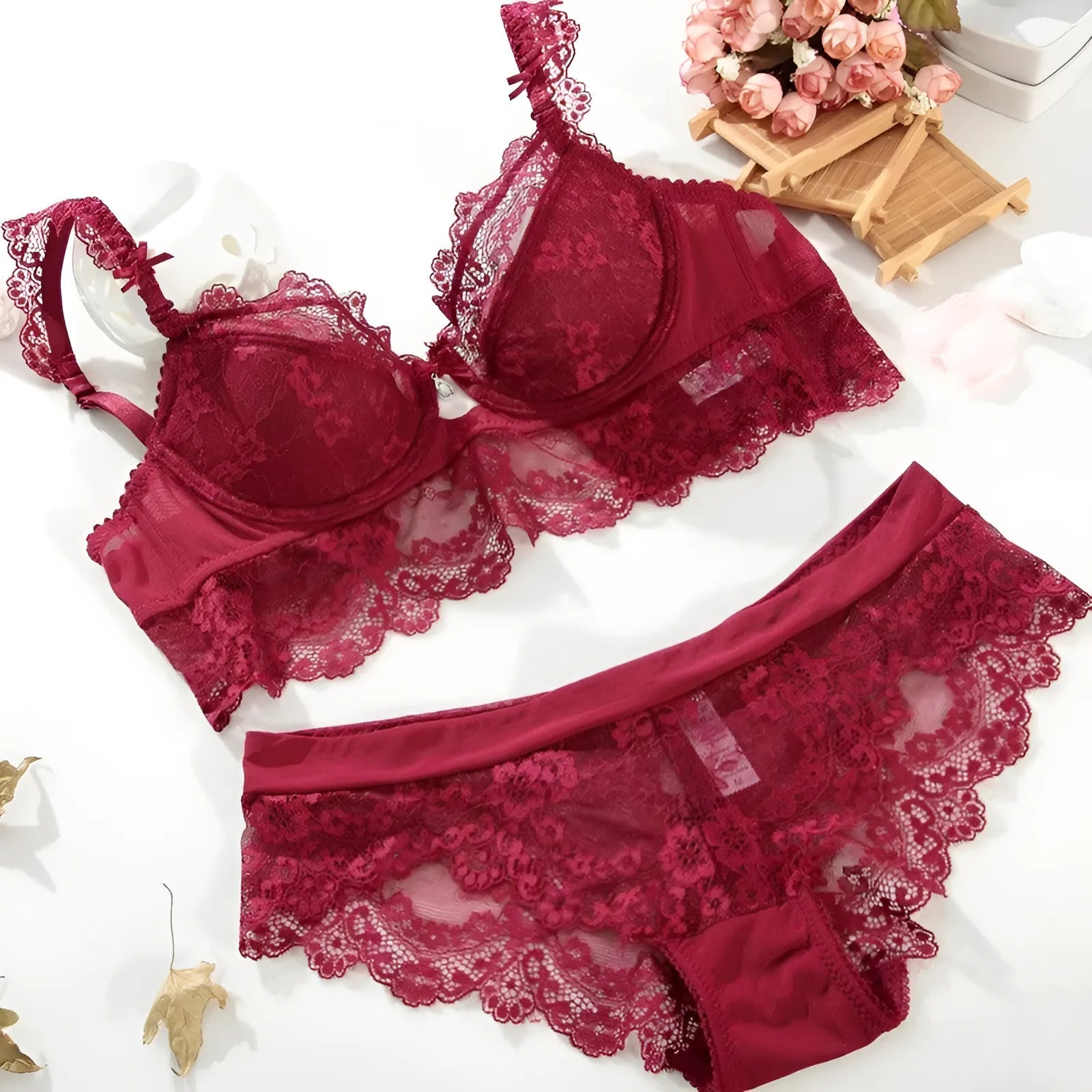 Red 5-Piece Lace Lingerie Set with Choker