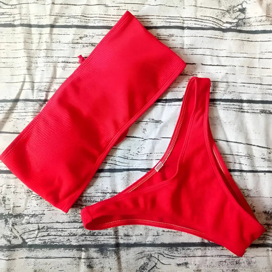 Red Bandeau Bikini Set