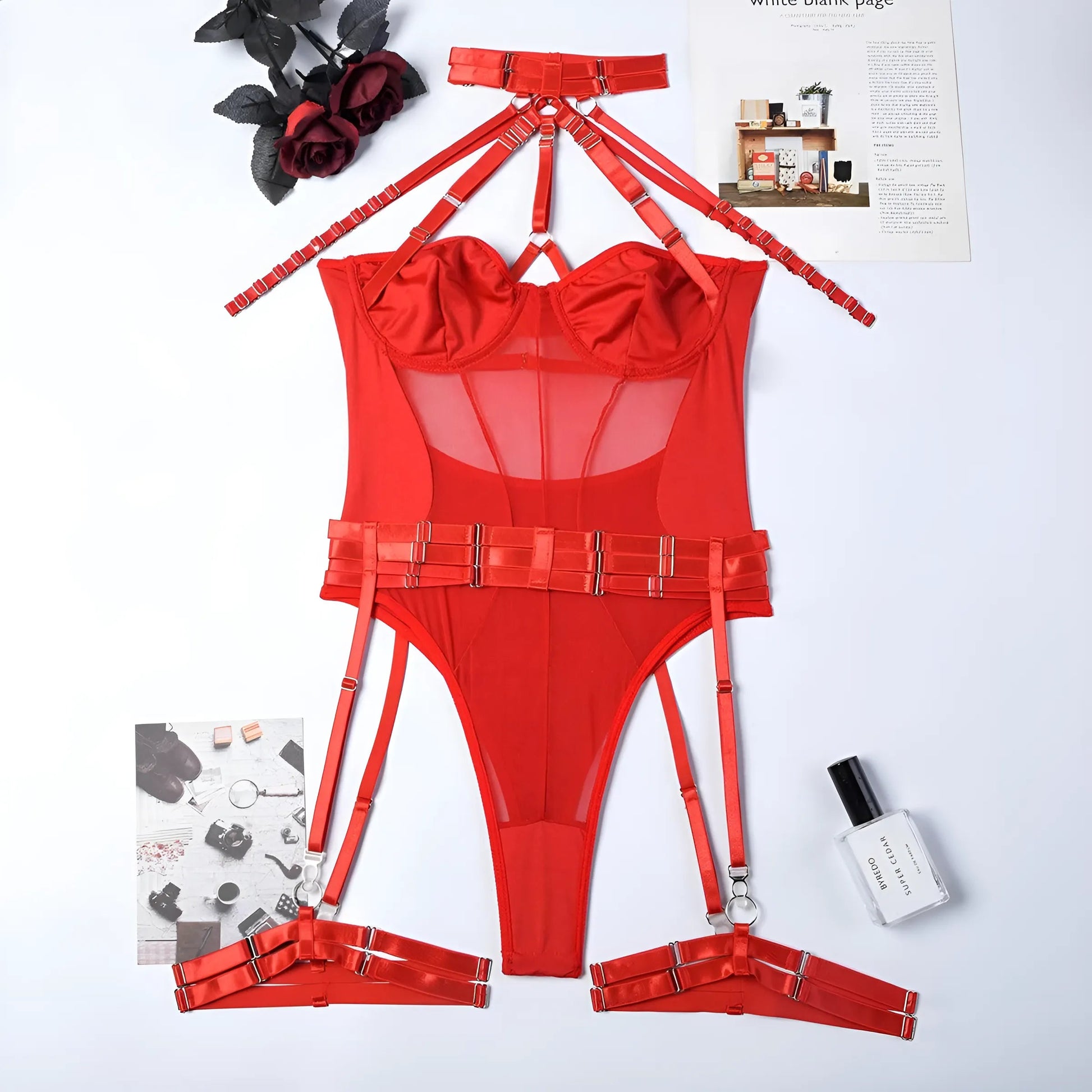 Red Body with Choker and Suspender Belt