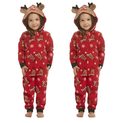 Red Children's Christmas-Themed One-Piece Pyjama