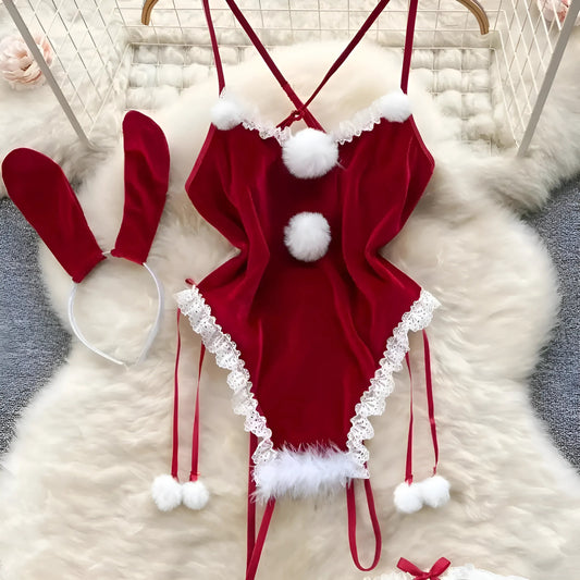 Red Christmas Bodysuit with Lace