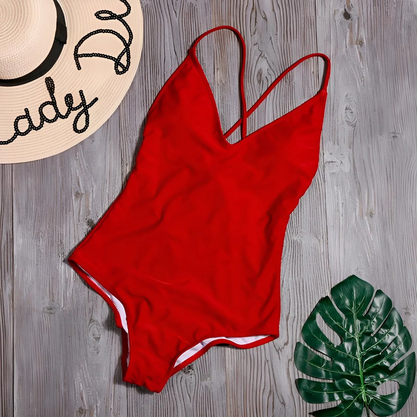 Red Classic Backless Swimsuit