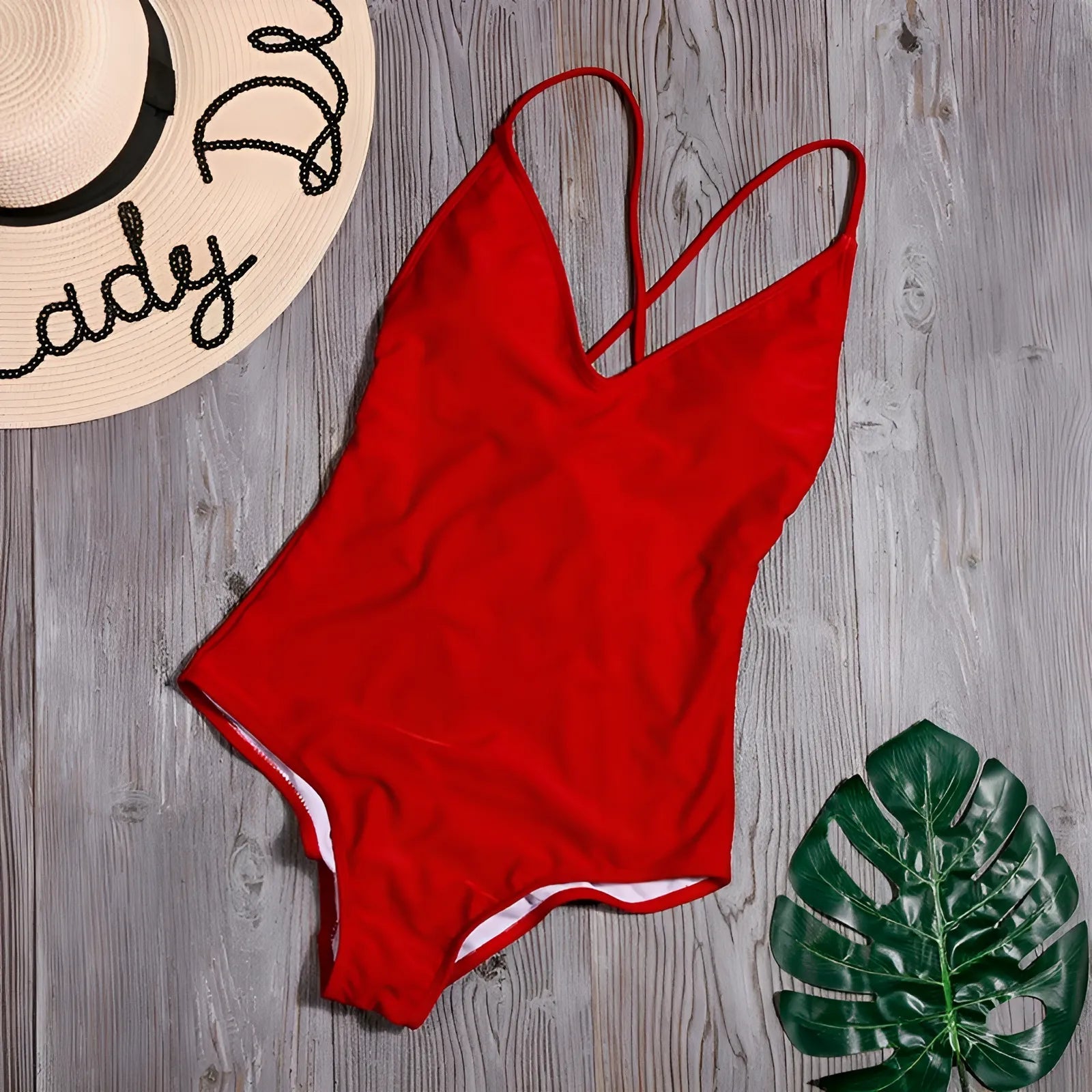 Red Classic Backless Swimsuit