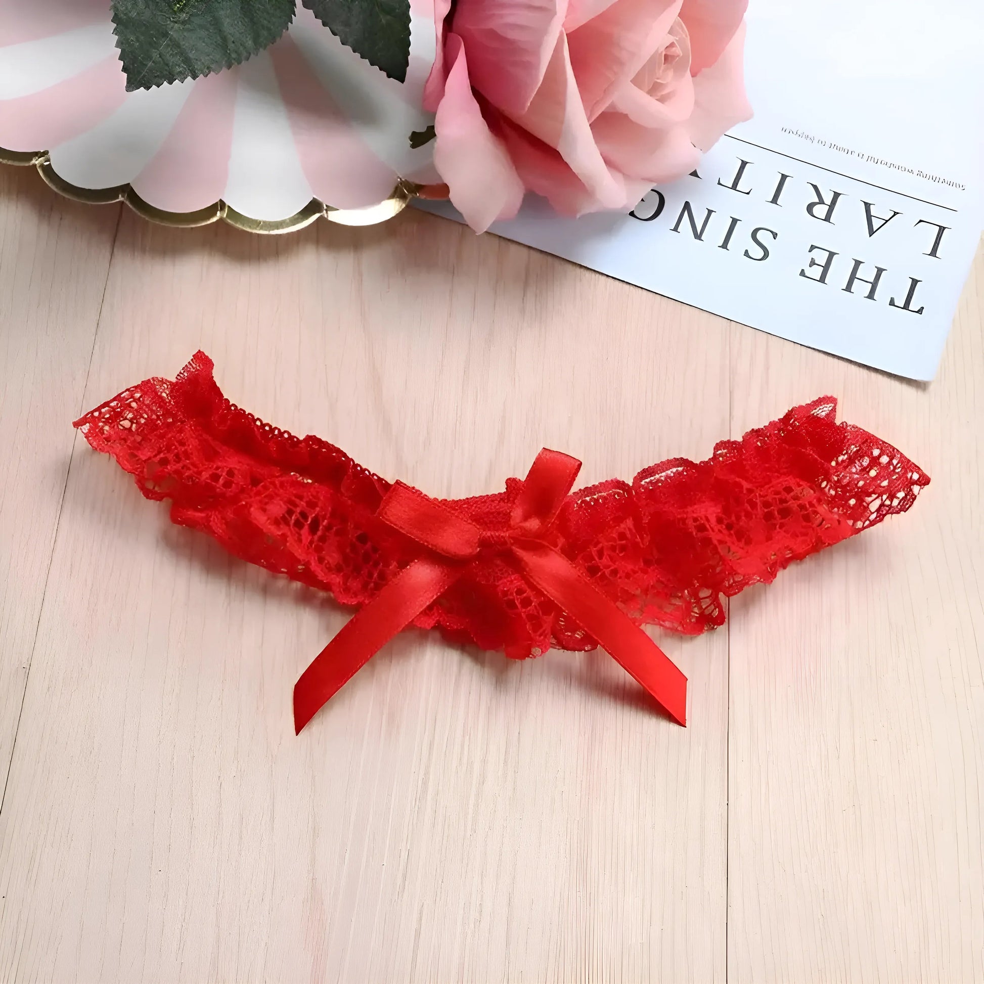 Red Classic Lace Garter with Bow