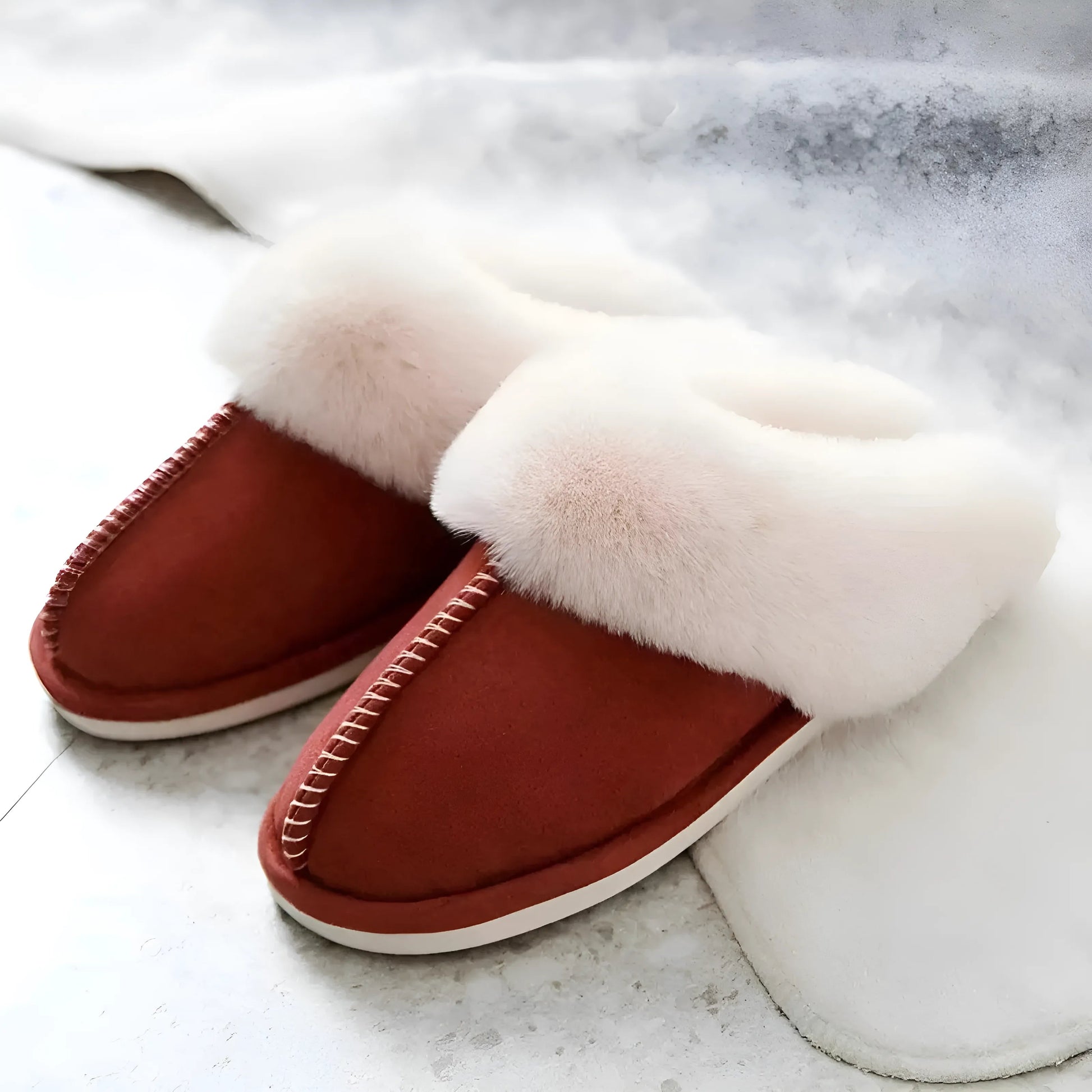 Red Faux Fur Slippers