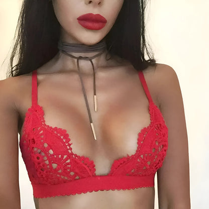 Red Floral Lace Triangle Bralette