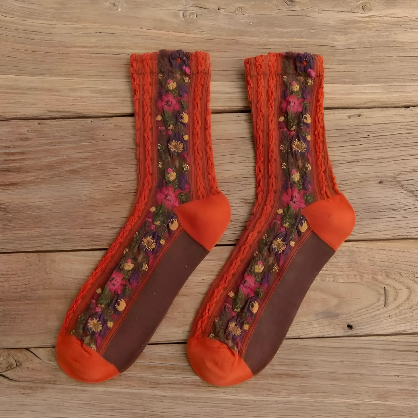 Red Floral Patterned Decorative Socks