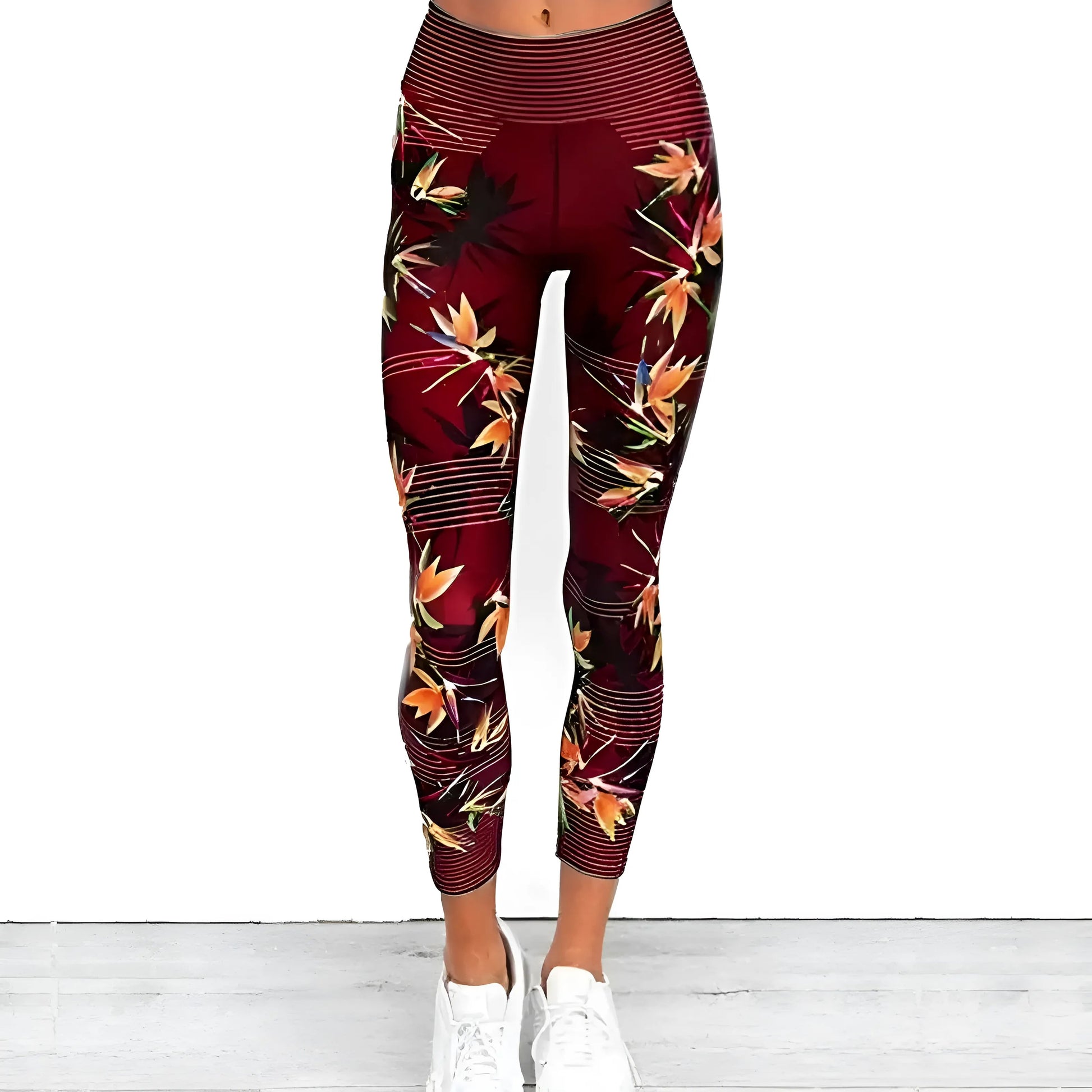 Red Floral Print Sports Leggings