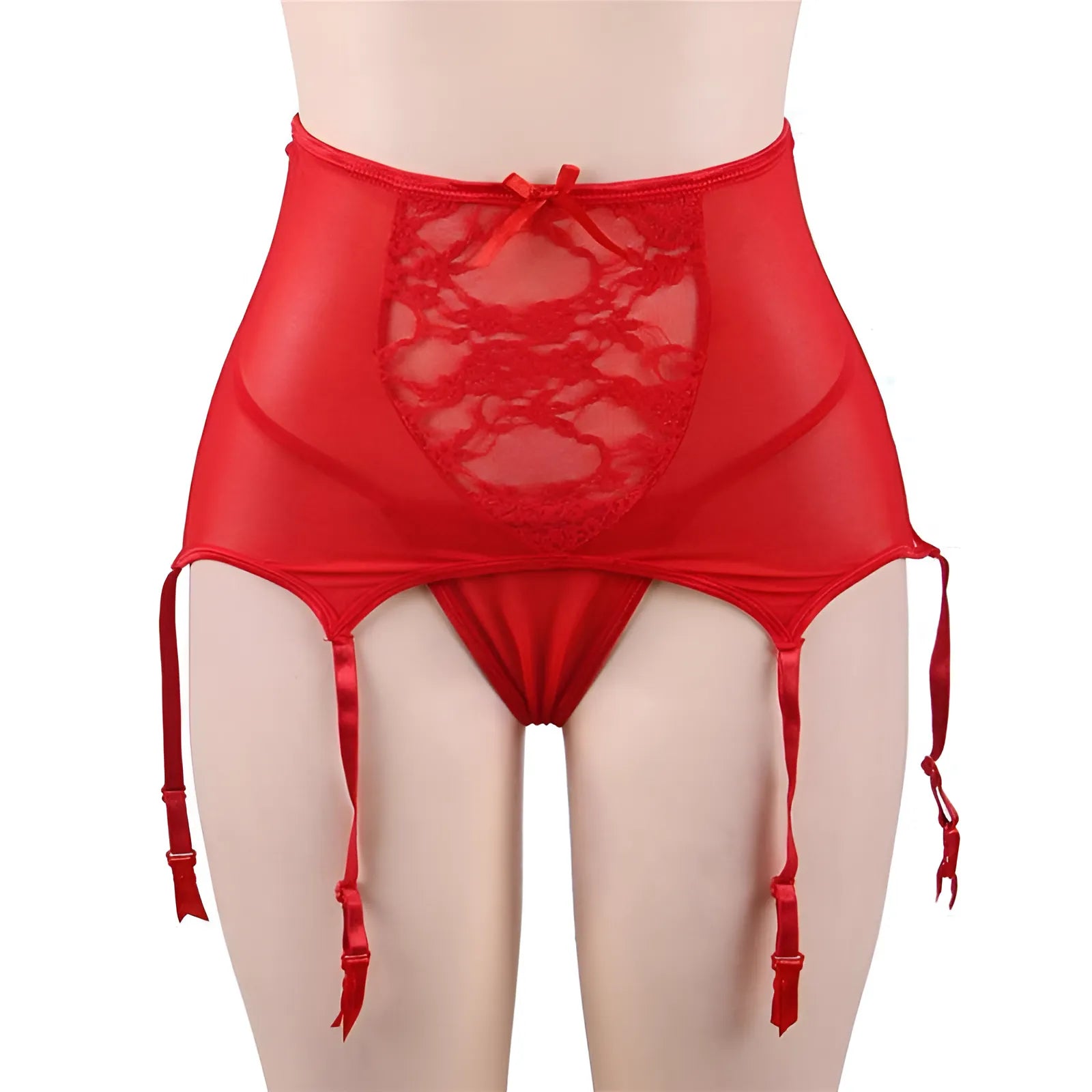 Red High-Waisted Lace Suspender Belt