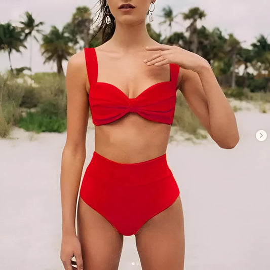 Red High-Waisted Two-Piece Swimsuit