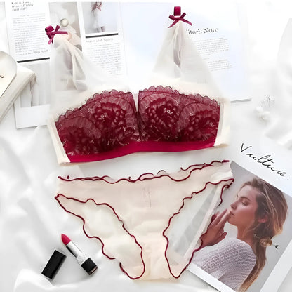 Red Lace and Mesh Lingerie Set