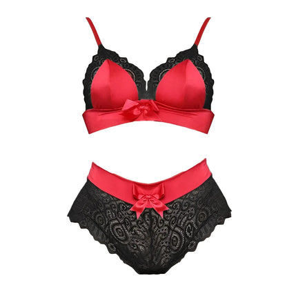 Red Lace and Satin Lingerie Set