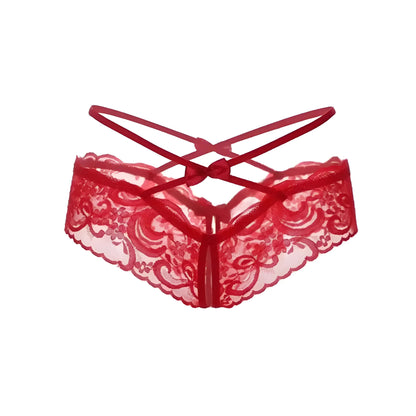 Red Lace Knickers with Decorative Straps