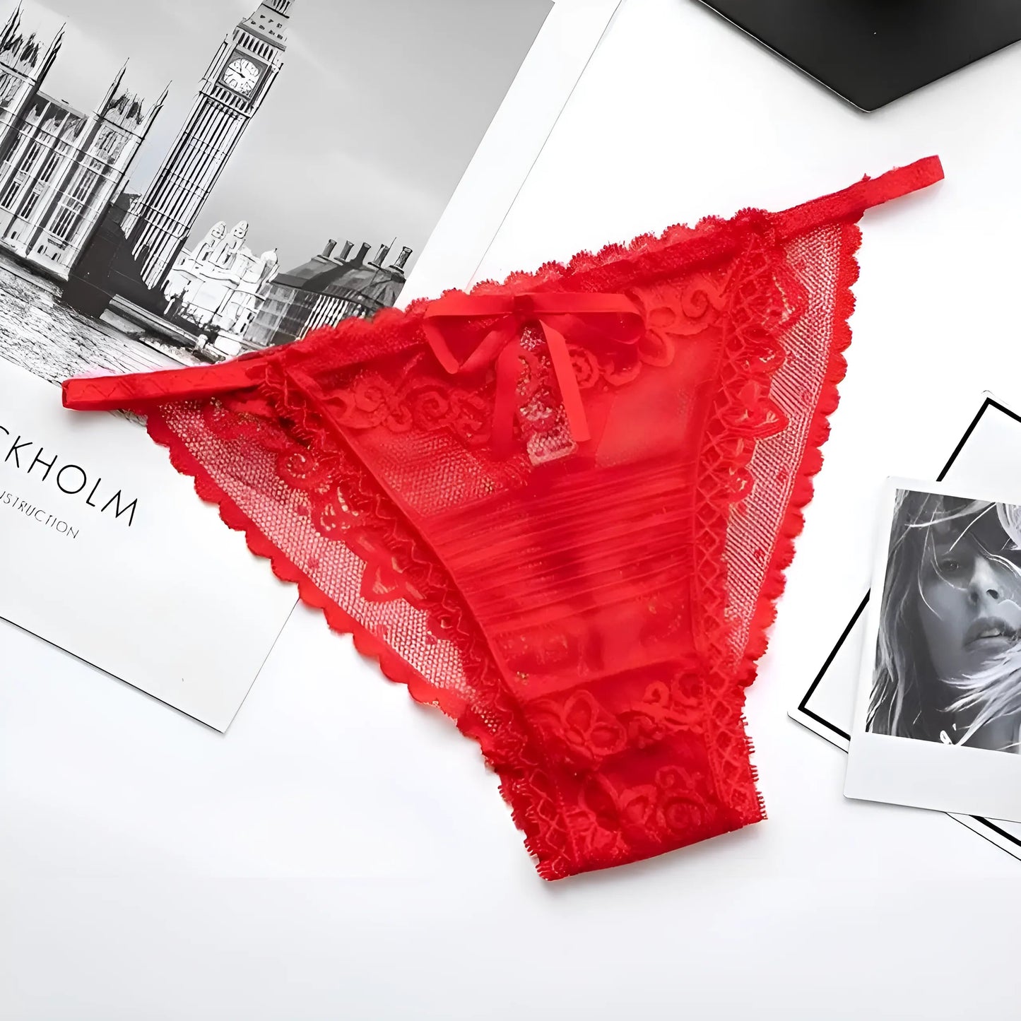 Red Lace Knickers with Side Straps