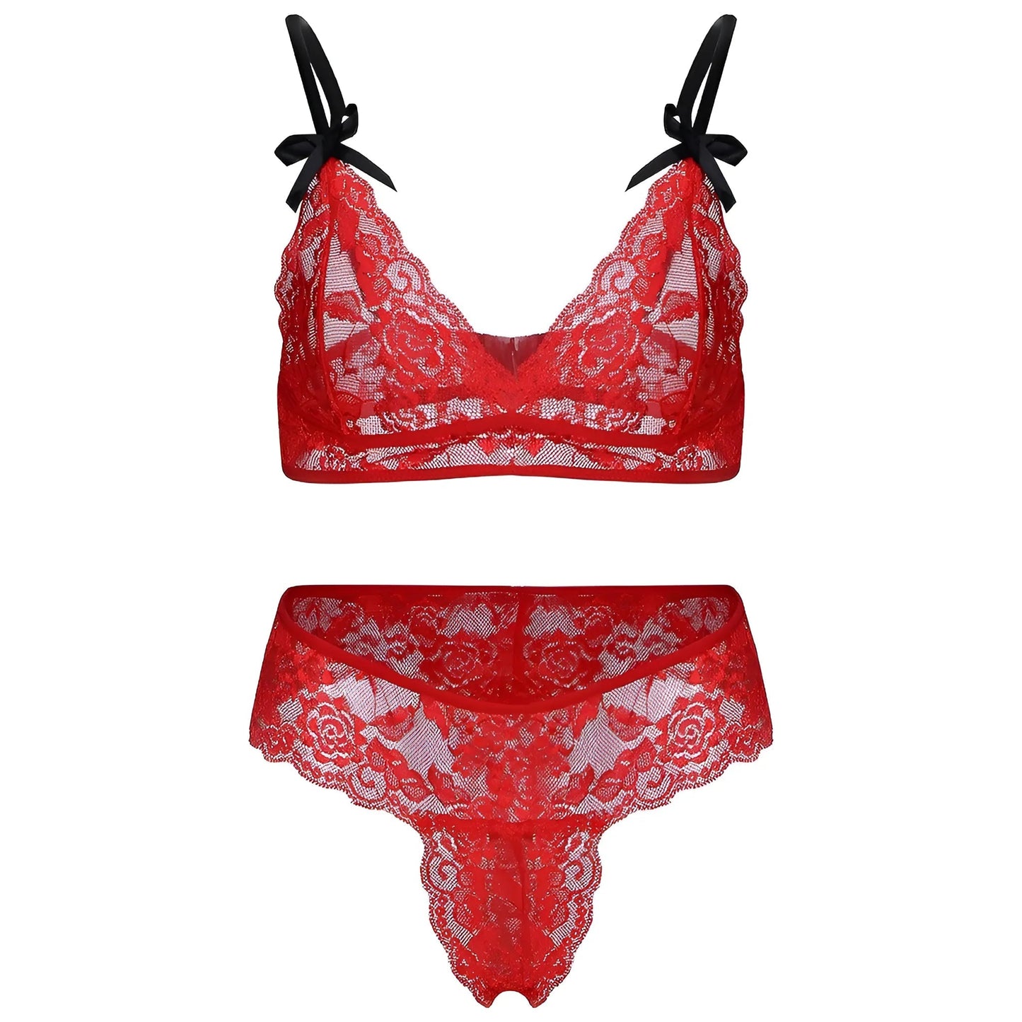 Red Lace Lingerie Set with Bows