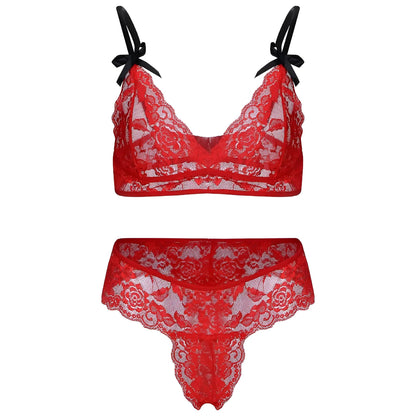 Red Lace Lingerie Set with Bows