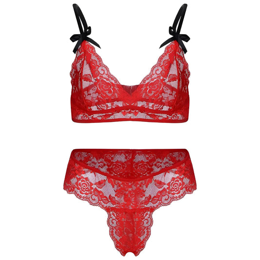Red Lace Lingerie Set with Bows