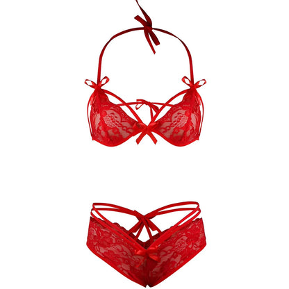 Red Lace Lingerie Set with Bows and Straps