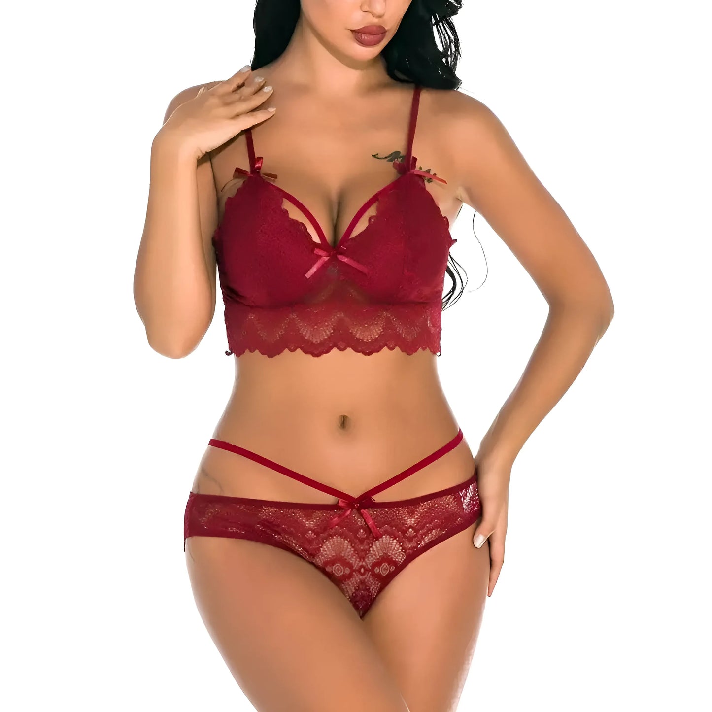 Red Lace Lingerie Set with Bralette