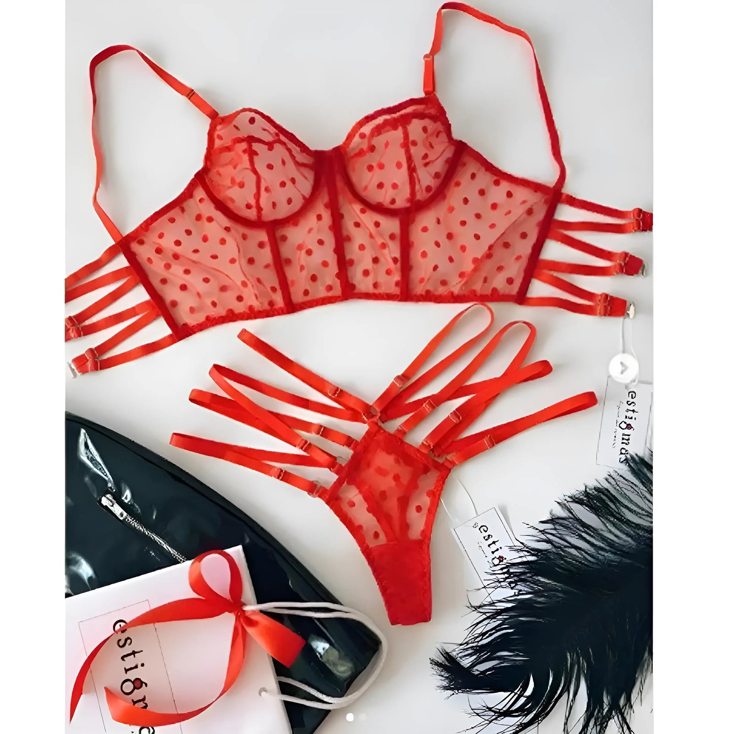 Red Lace Lingerie Set with Corset