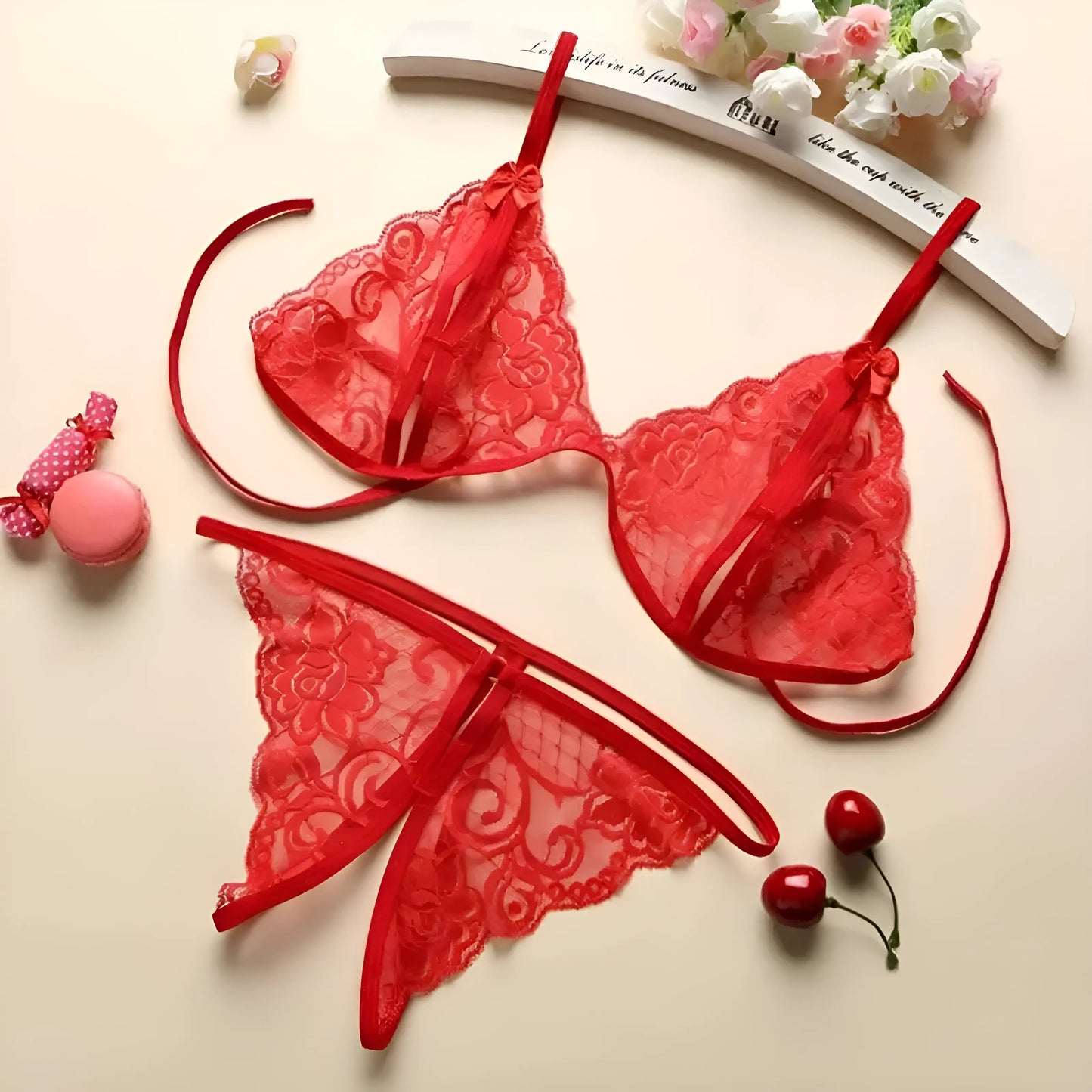 Red Lace Lingerie Set with Cut-Outs