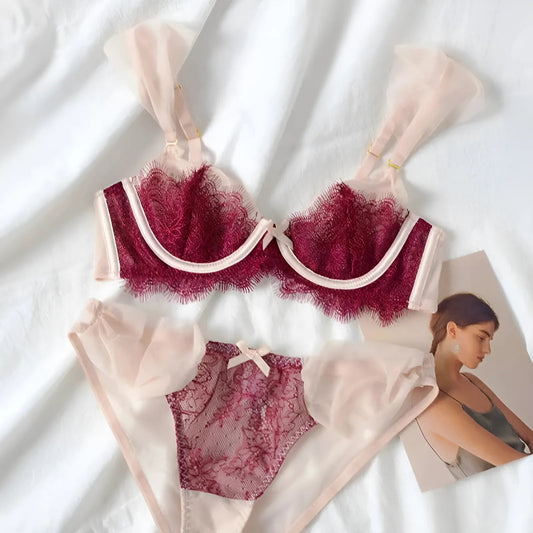 Red Lace Lingerie Set with Decorative Mesh