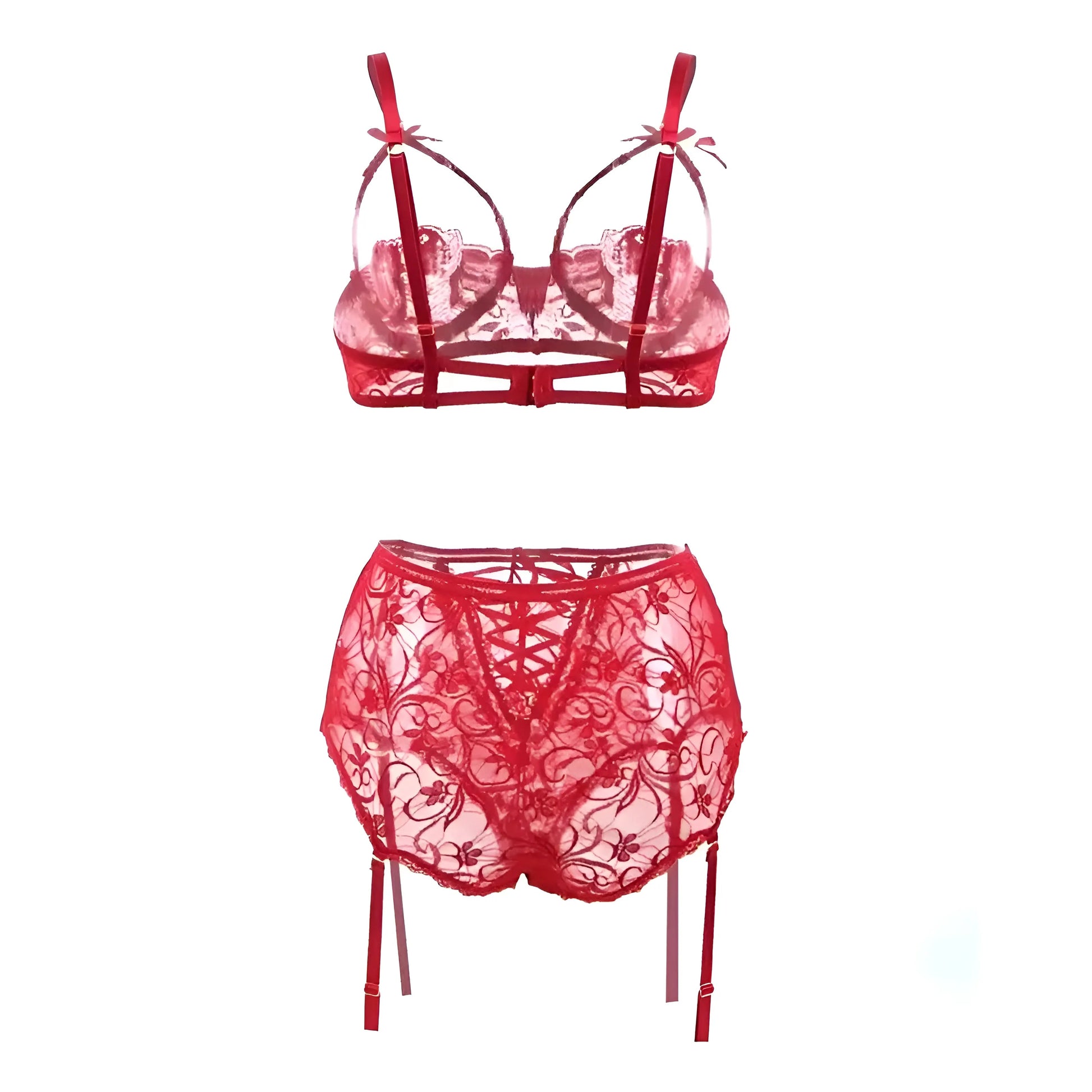 Red Lace Lingerie Set with Decorative Ties in Plus Sizes