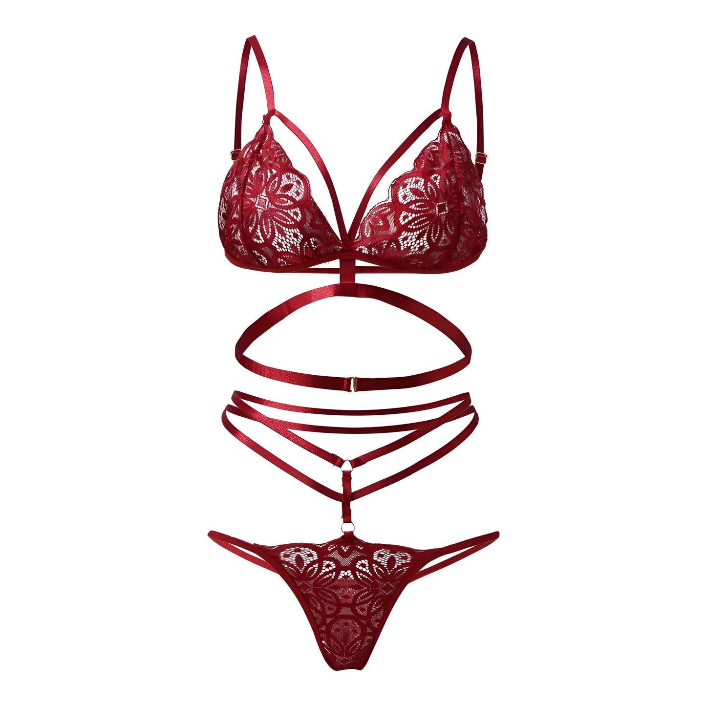 Red Lace Lingerie Set with Straps