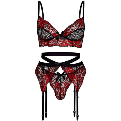 Red Lace Lingerie Set with Suspender Belt