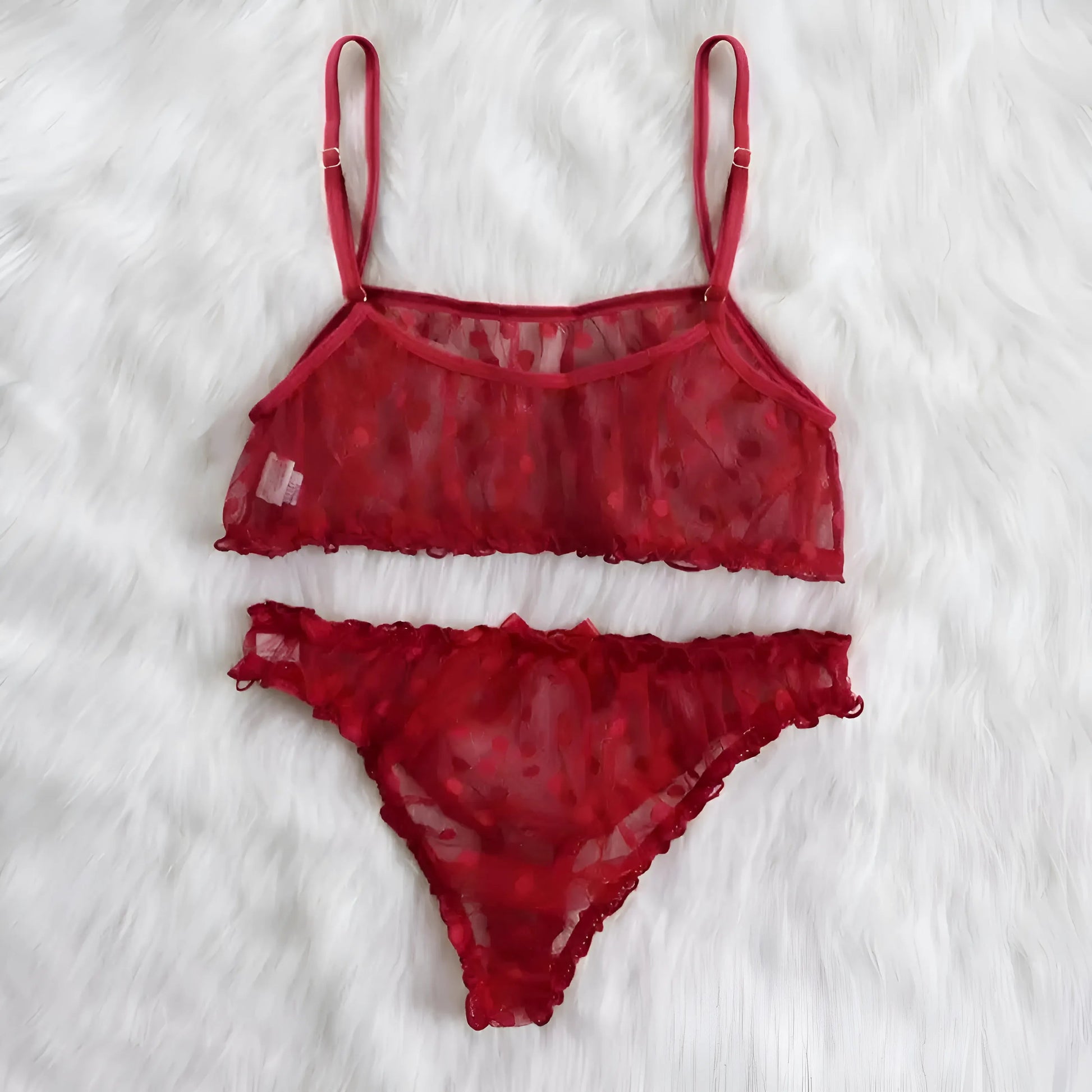 Red Lace Polka Dot Lingerie Set