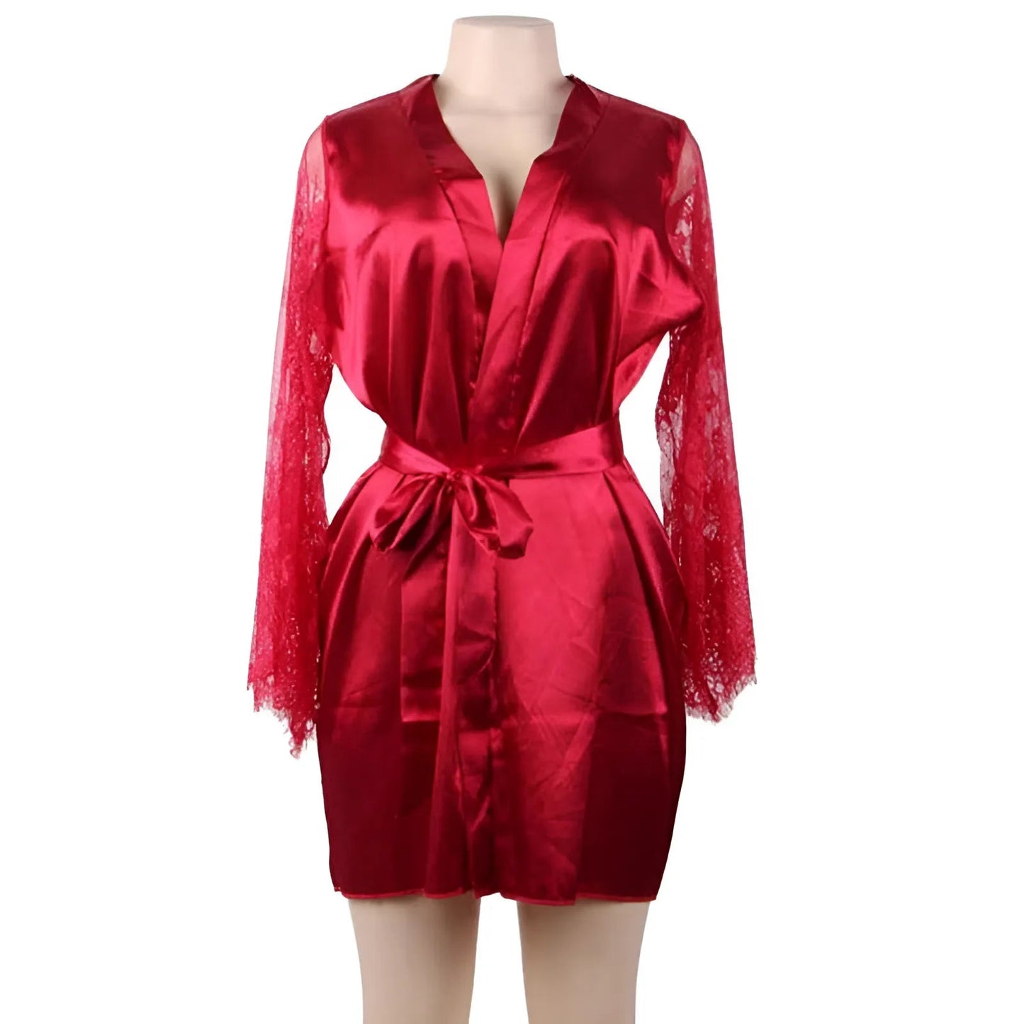 Red Lace Sleeve Robe in Plus Sizes