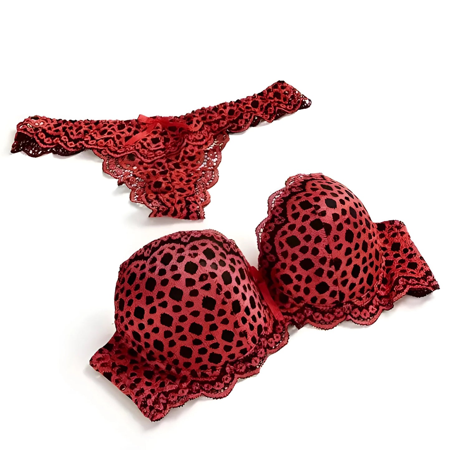 Red Lace Spot Print Lingerie Set