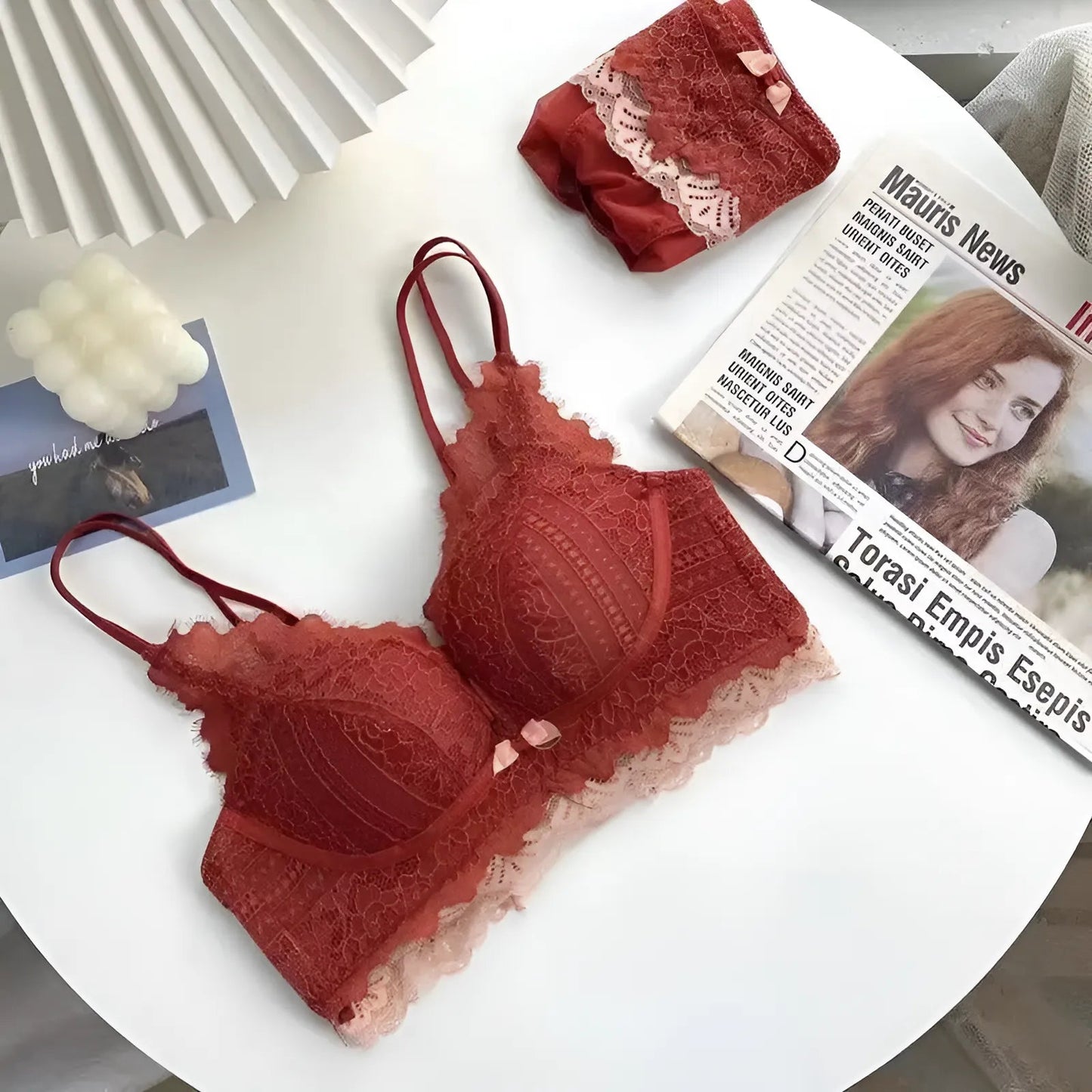 Red Lace Trim Bra