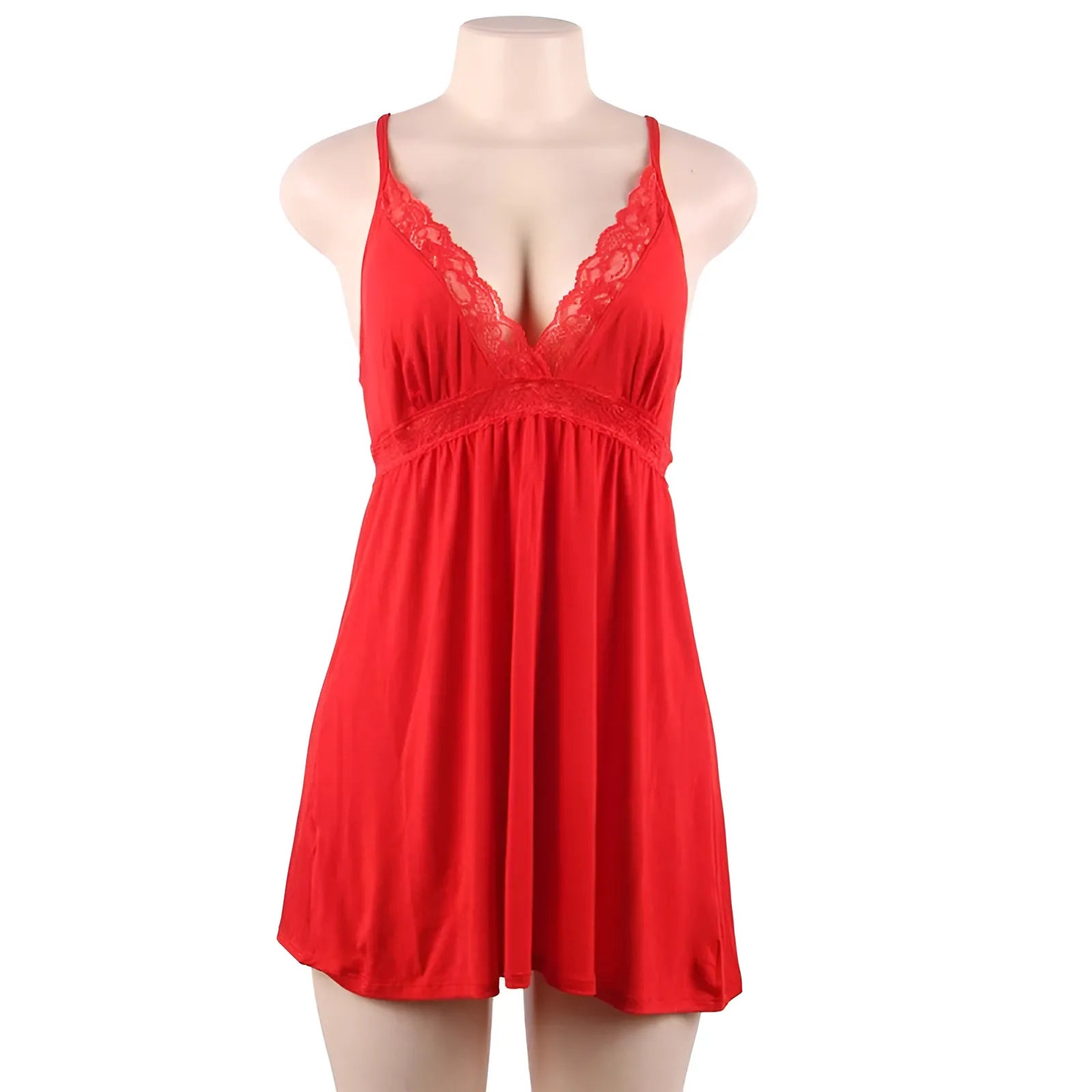 Red Lace Trim Nightdress in Plus Sizes