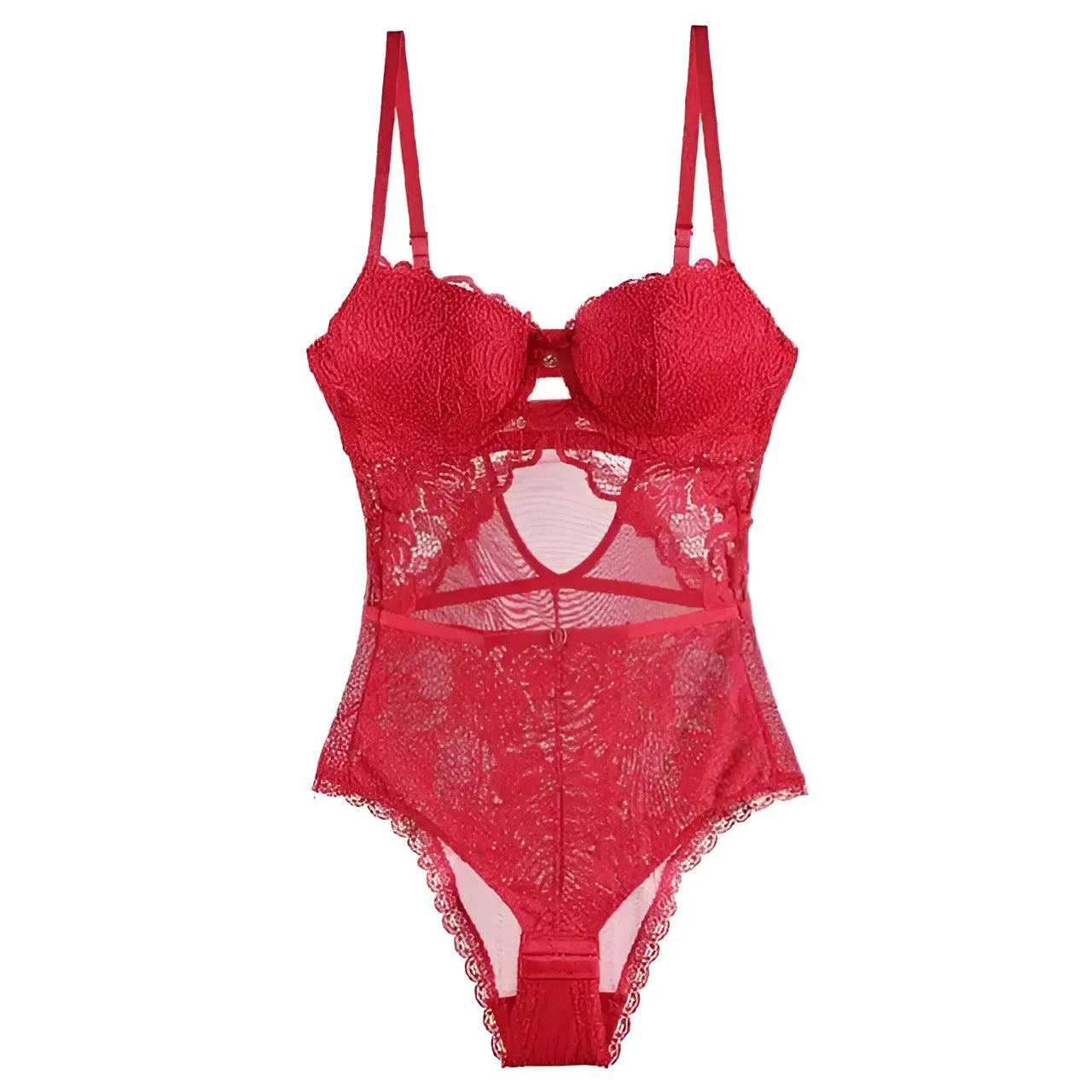 Red Lace-Trimmed Body with Mesh Inserts