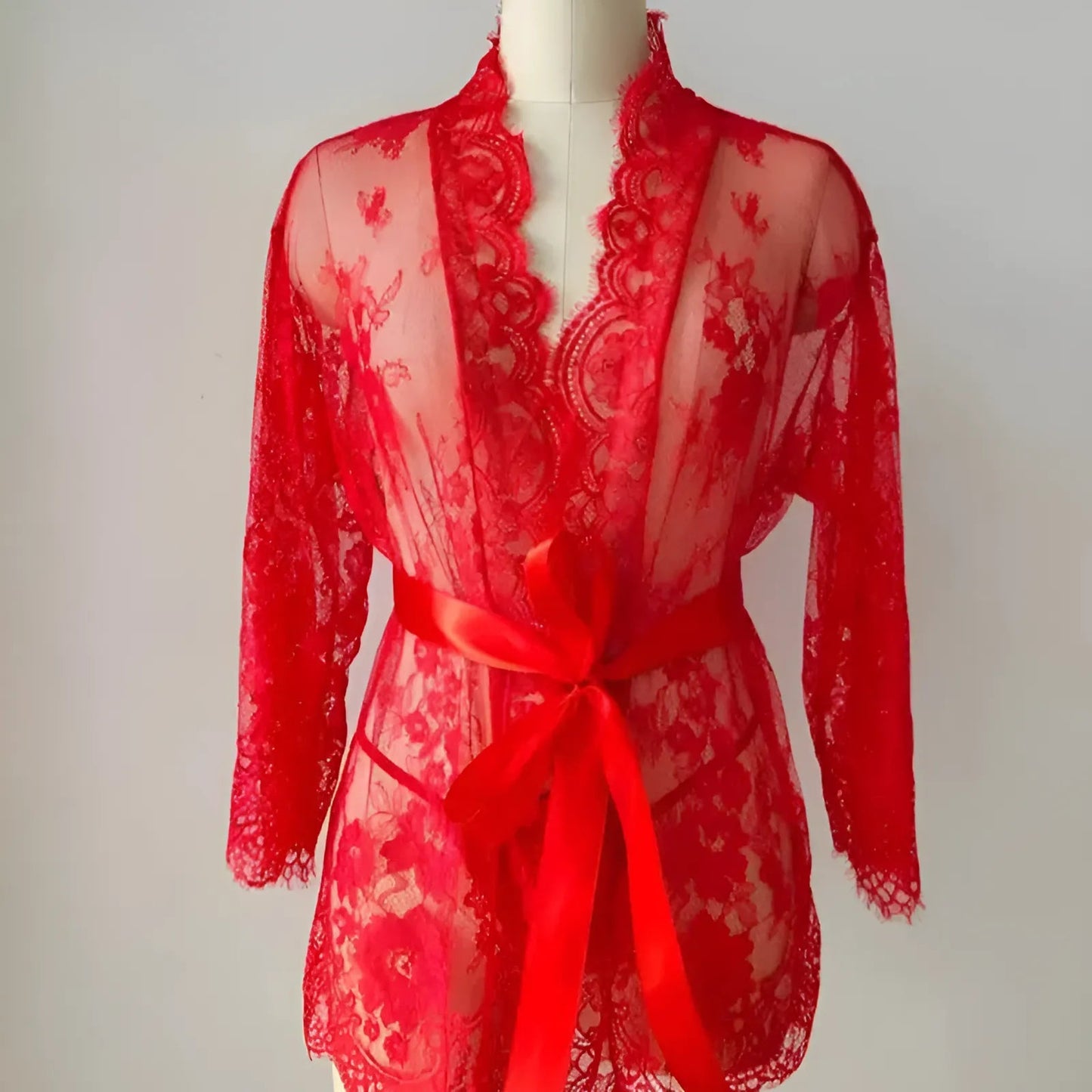 Red Lace Trimmed Robe Peniuar