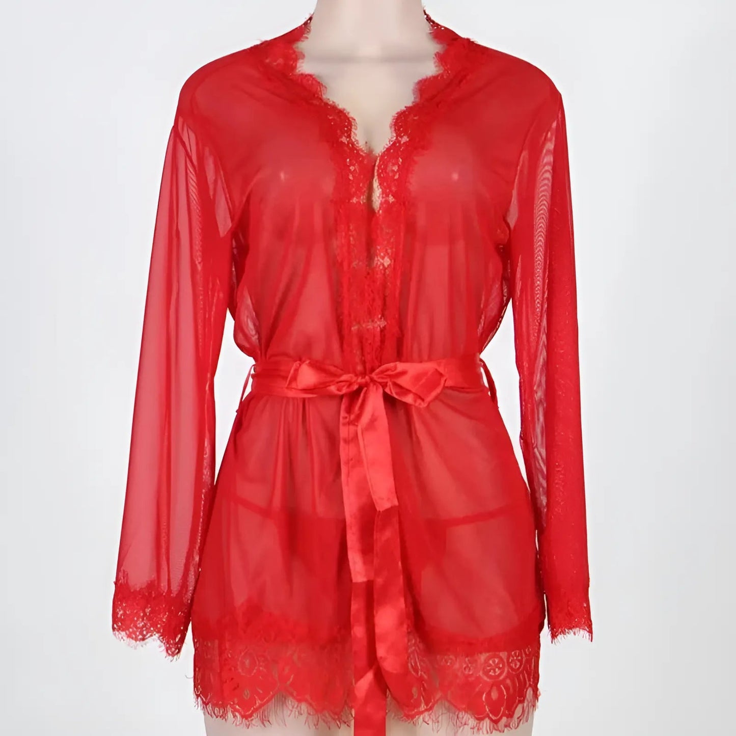 Red Lace Trimmed Robe Peniuar